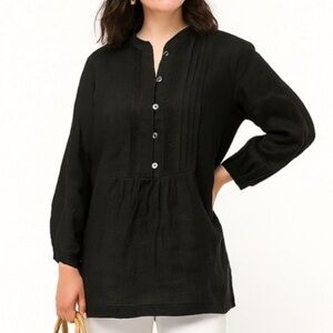 Worth black linen tunic pintuck sequins balloon sleeve excellent Size XL